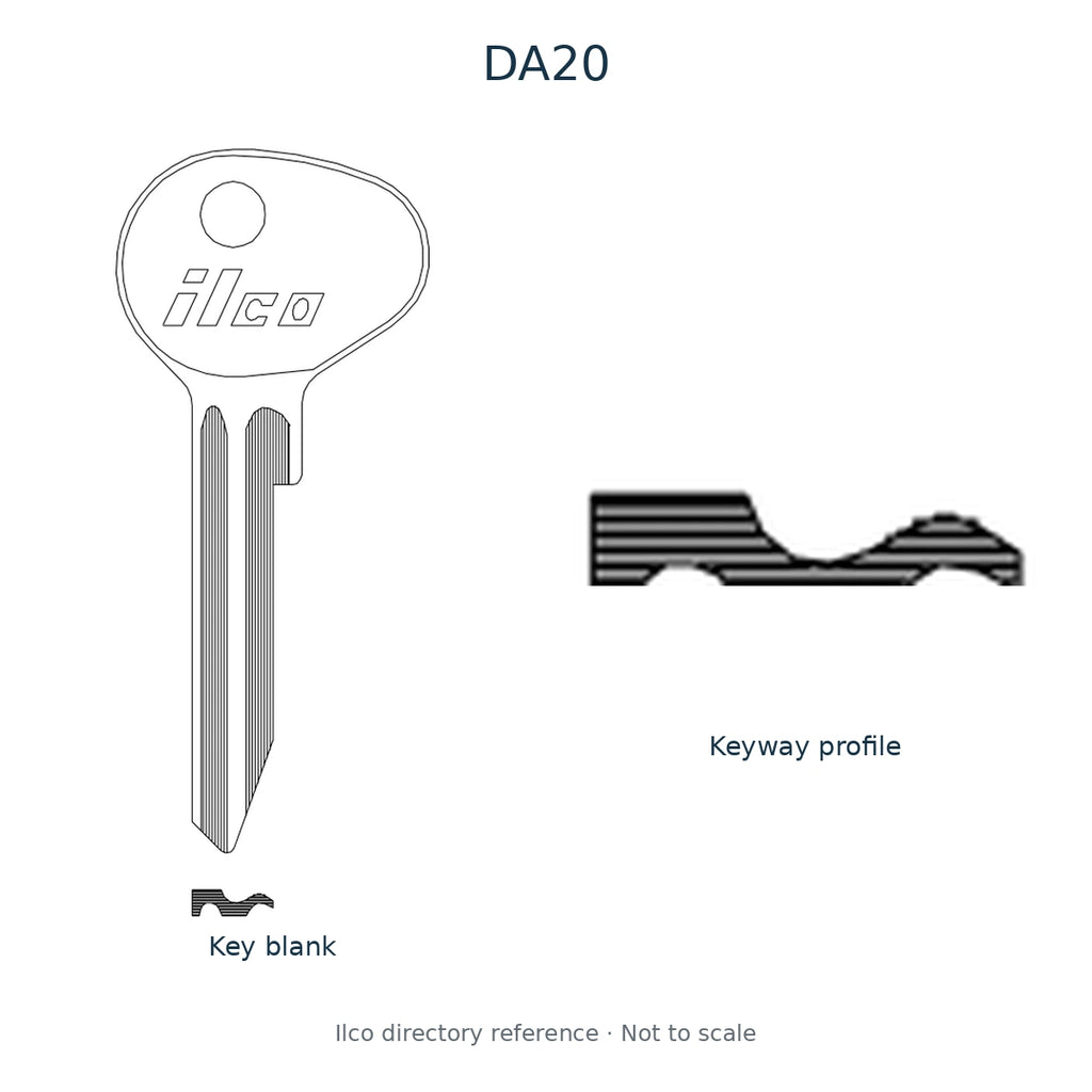 Ilco directory reference DA20 — key blank and keyway profile; not to scale