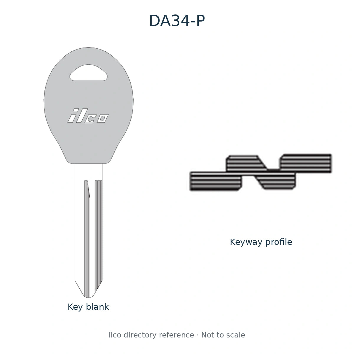 Ilco directory reference DA34-P — full key blank and keyway profile; not to scale