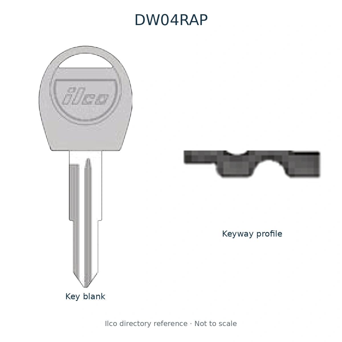 Ilco directory reference DW04RAP — full key blank and keyway profile; not to scale