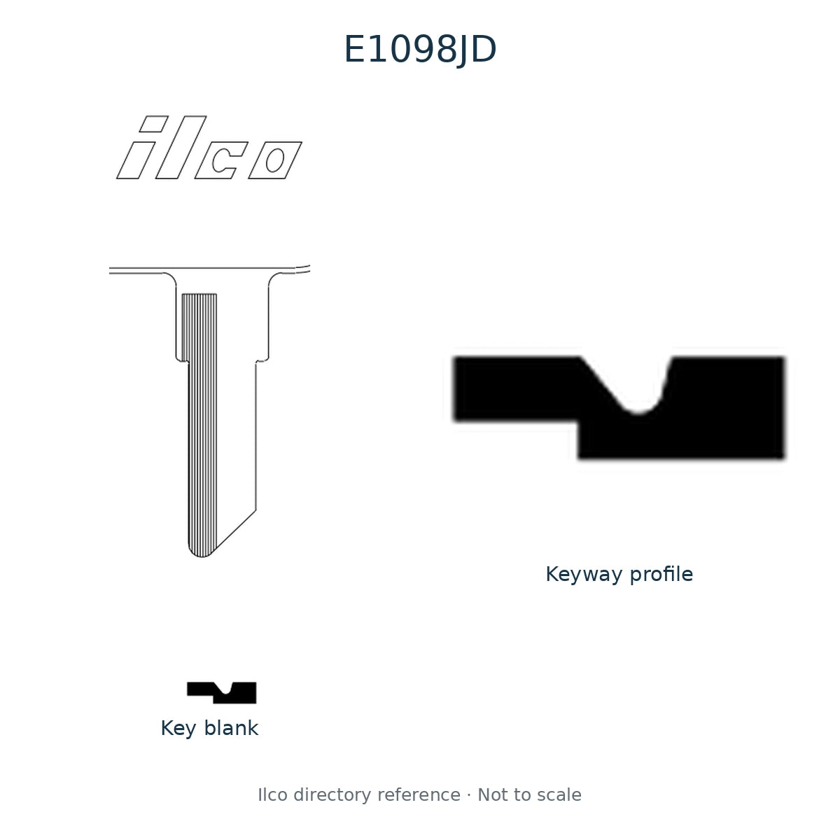Ilco directory reference E1098JD — key blank and keyway profile; not to scale