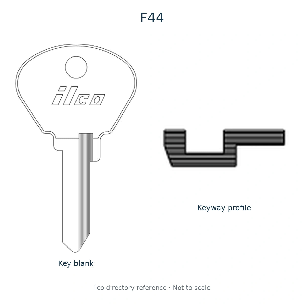 Ilco directory reference F44 — full key blank and keyway profile; not to scale