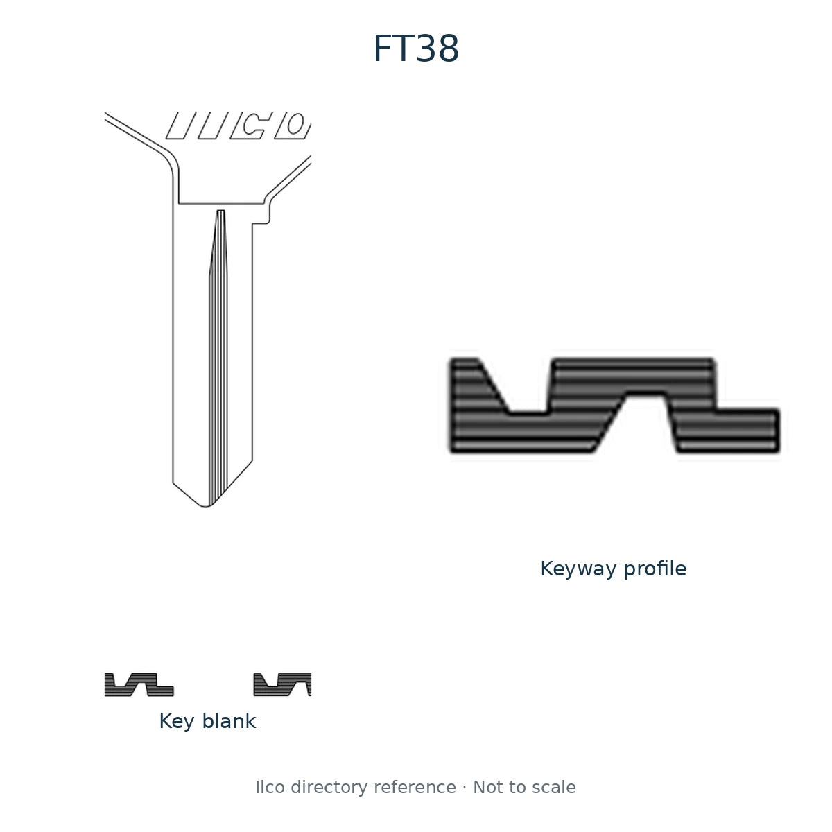 Ilco directory reference FT38 — key blank and keyway profile; not to scale
