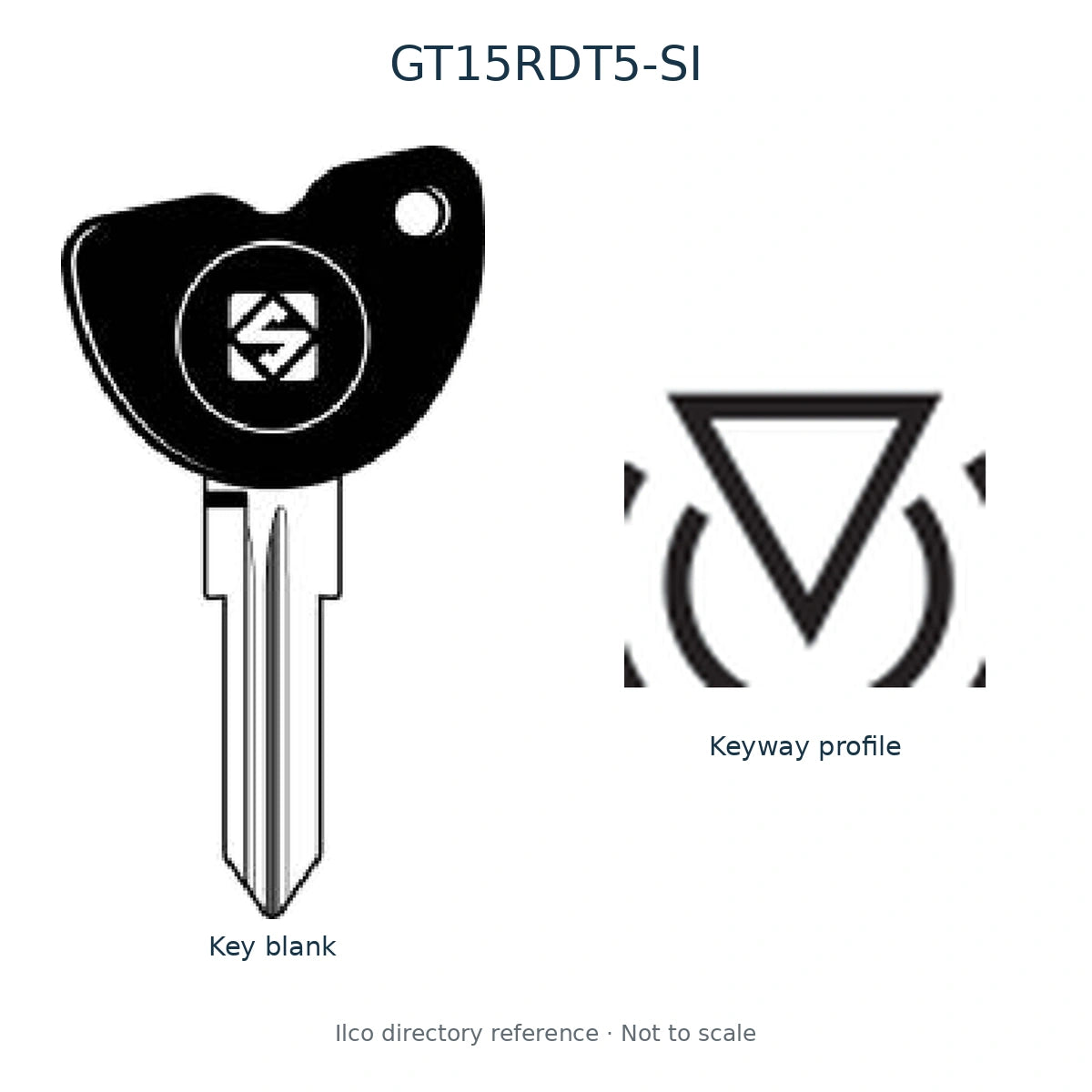 Ilco directory reference GT15RDT5-SI — full key blank and keyway profile; not to scale
