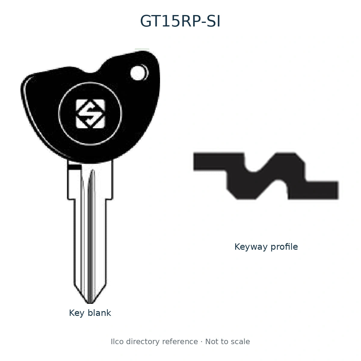Ilco directory reference GT15RP-SI — full key blank and keyway profile; not to scale
