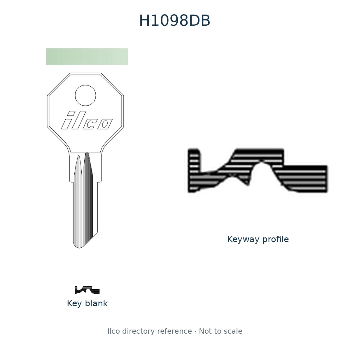 Ilco directory reference H1098DB — key blank and keyway profile; not to scale