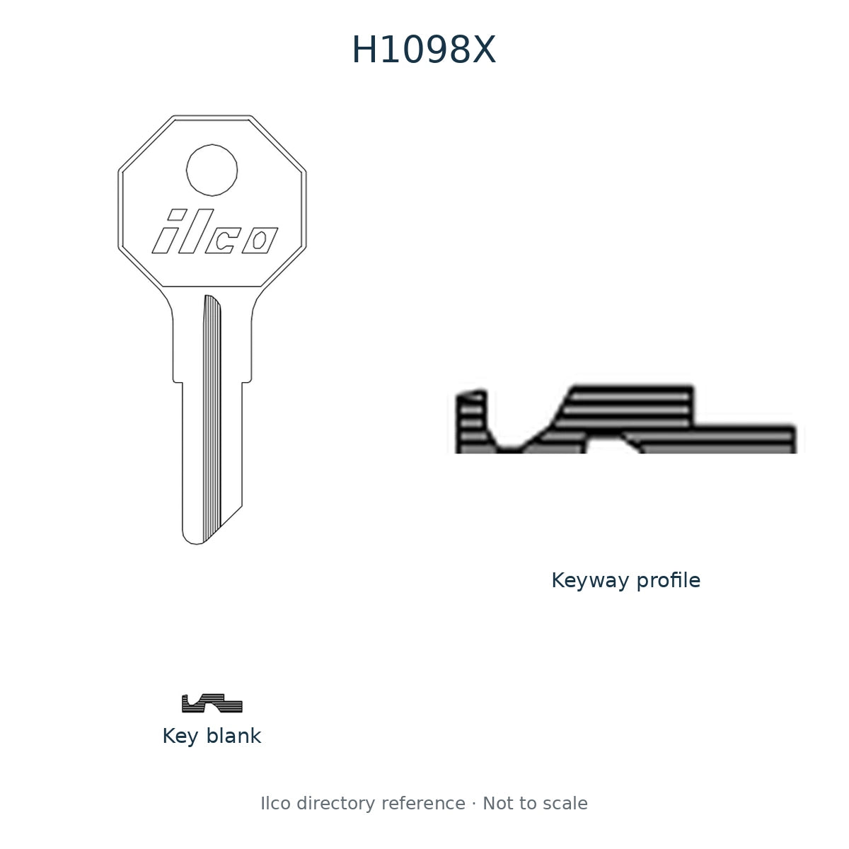 Ilco directory reference H1098X — key blank and keyway profile; not to scale
