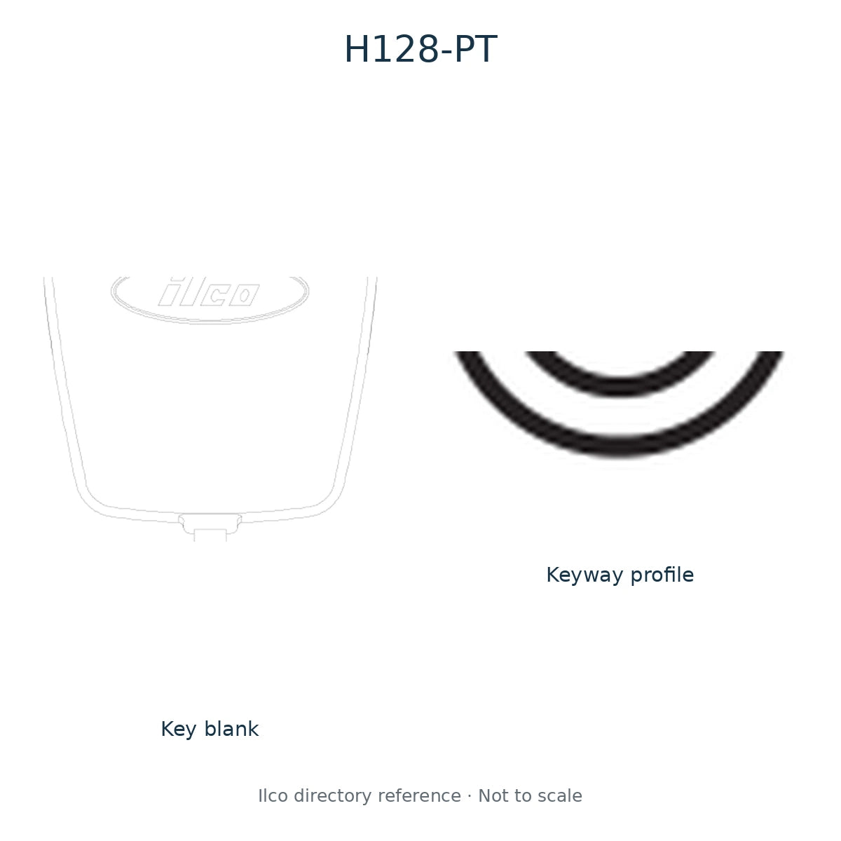 Ilco directory reference H128-PT — key blank and keyway profile; not to scale
