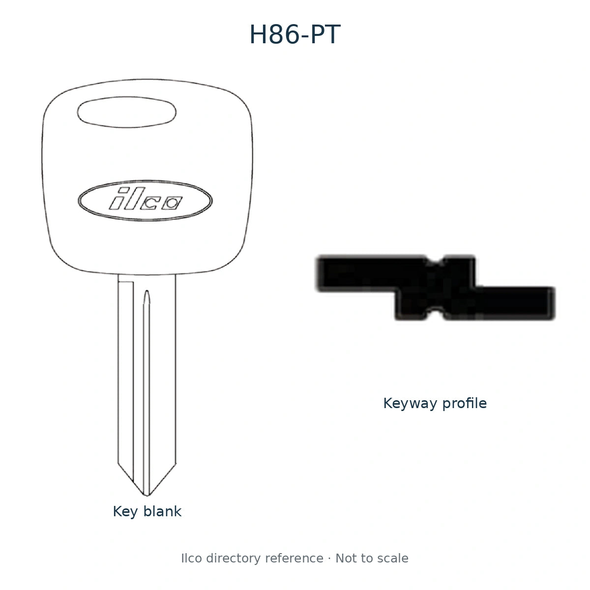 Ilco directory reference H86-PT — full key blank and keyway profile; not to scale