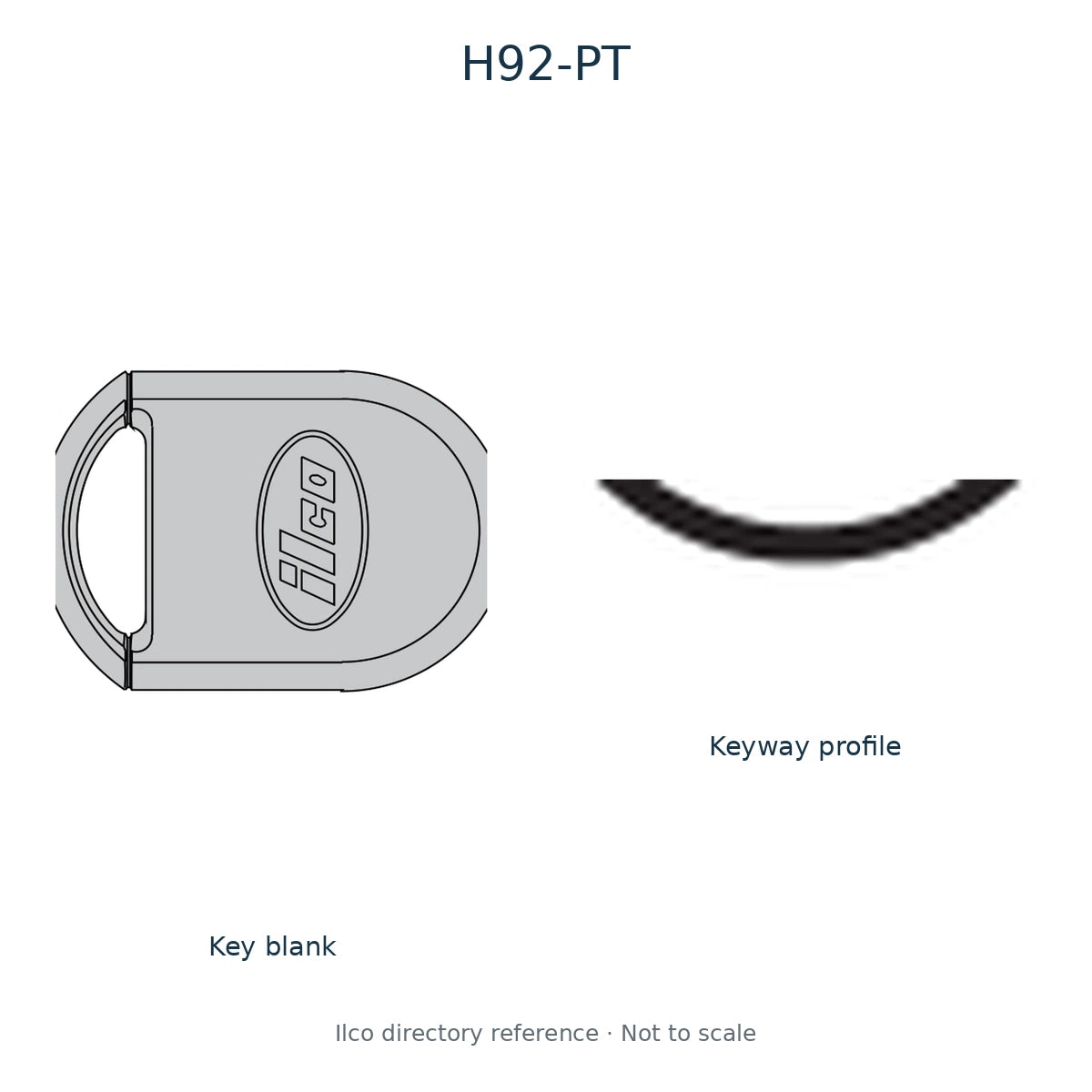 Ilco directory reference H92-PT — key blank and keyway profile; not to scale