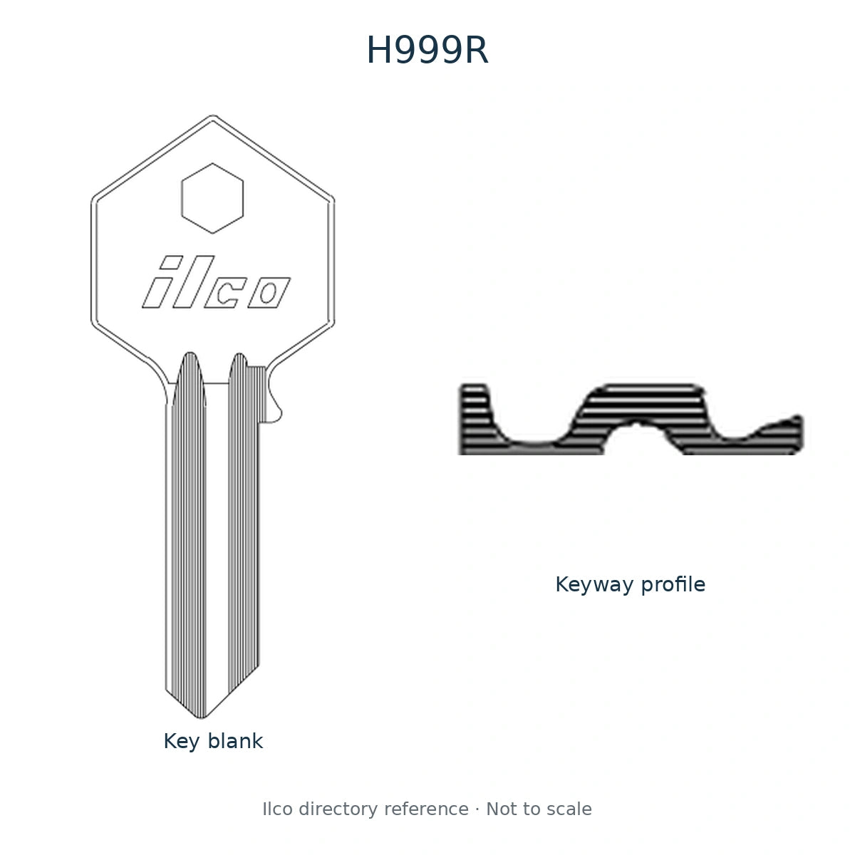 Ilco directory reference H999R — full key blank and keyway profile; not to scale