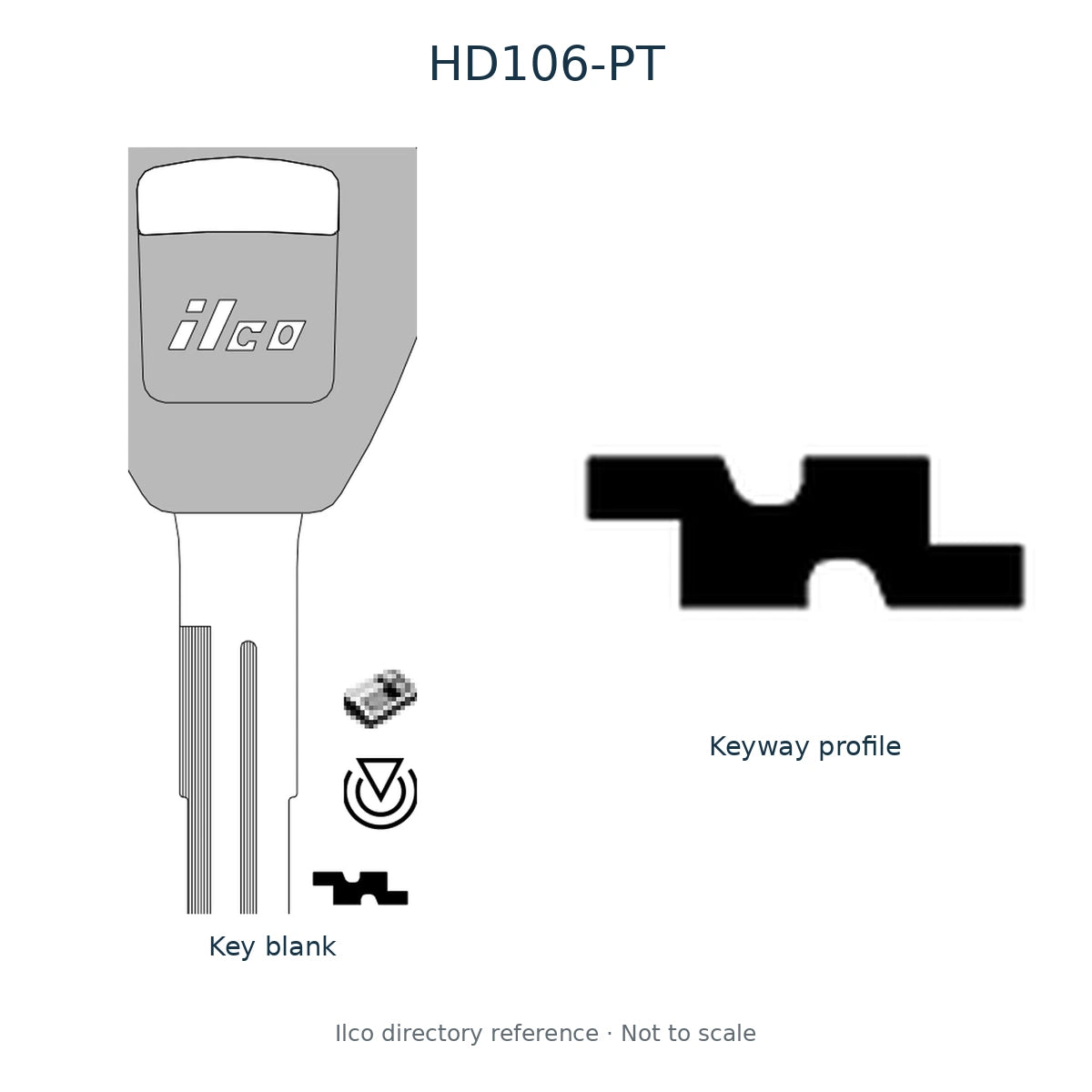 Ilco directory reference HD106-PT — key blank and keyway profile; not to scale