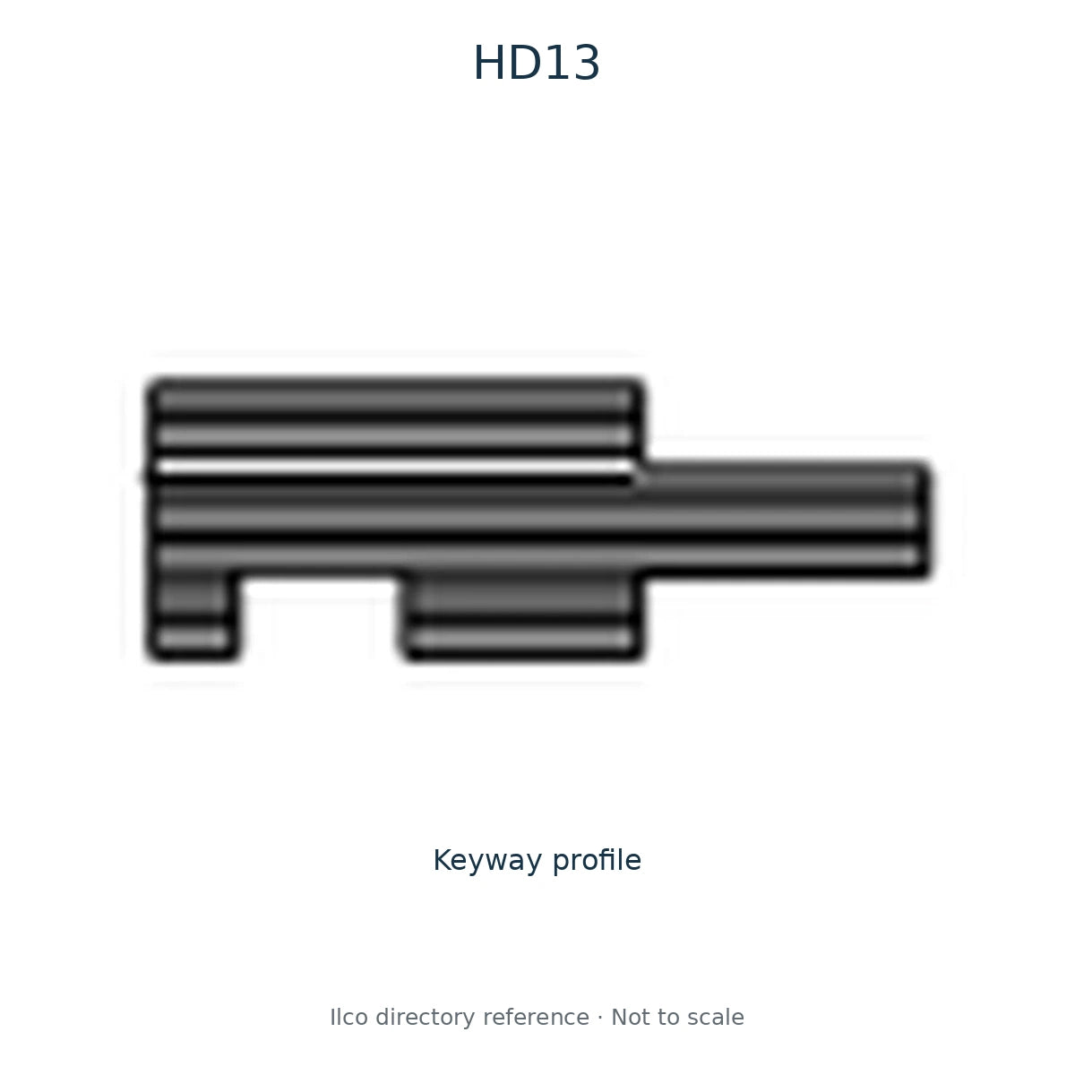 Ilco directory reference HD13 — key blank and keyway profile; not to scale