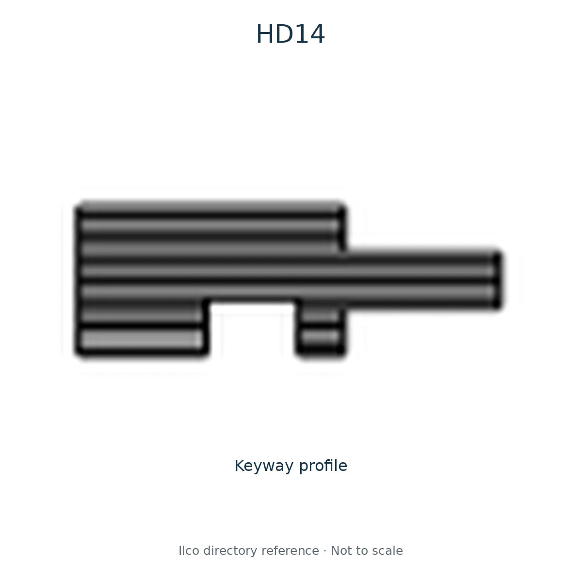 Ilco directory reference HD14 — key blank and keyway profile; not to scale