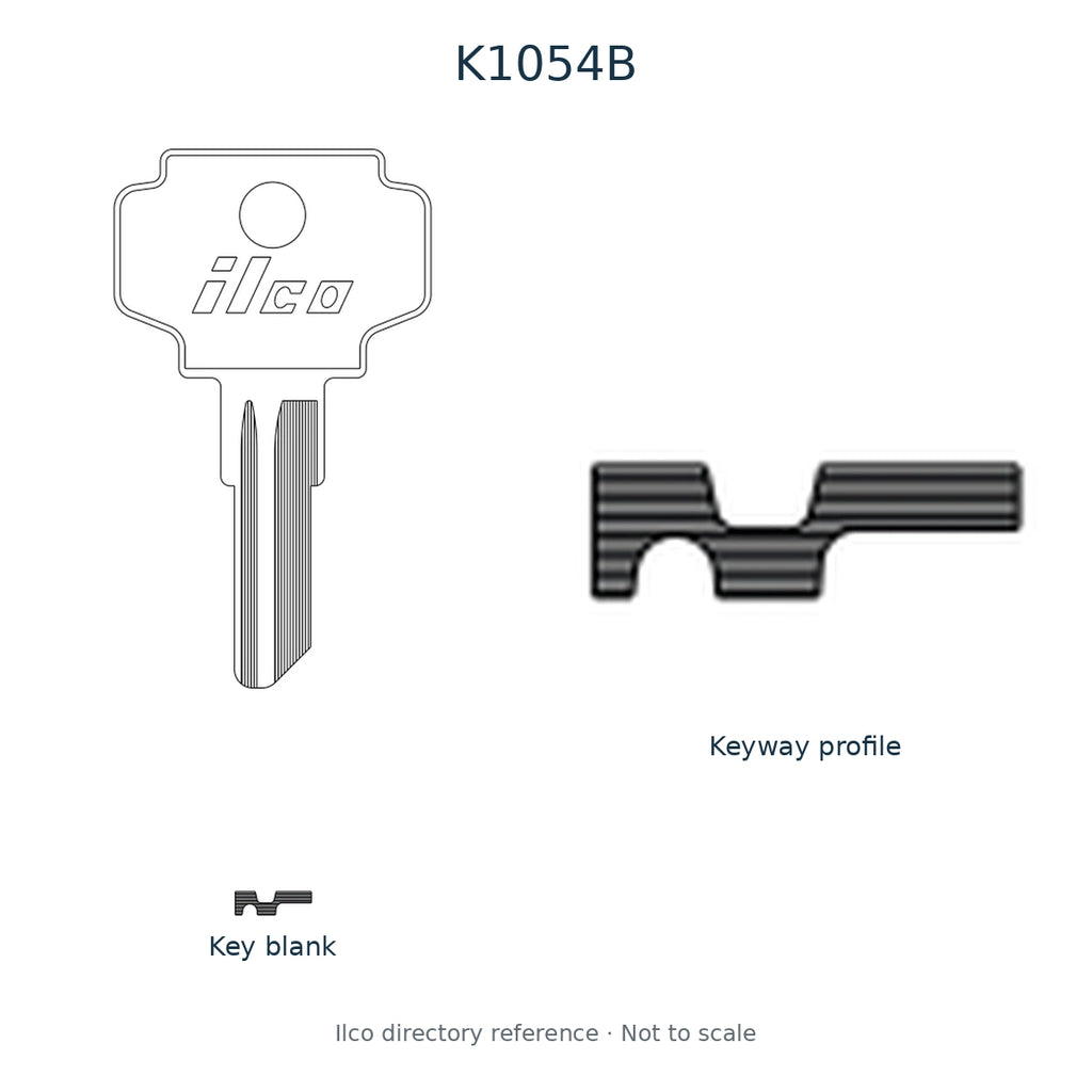 Ilco directory reference K1054B — key blank and keyway profile; not to scale