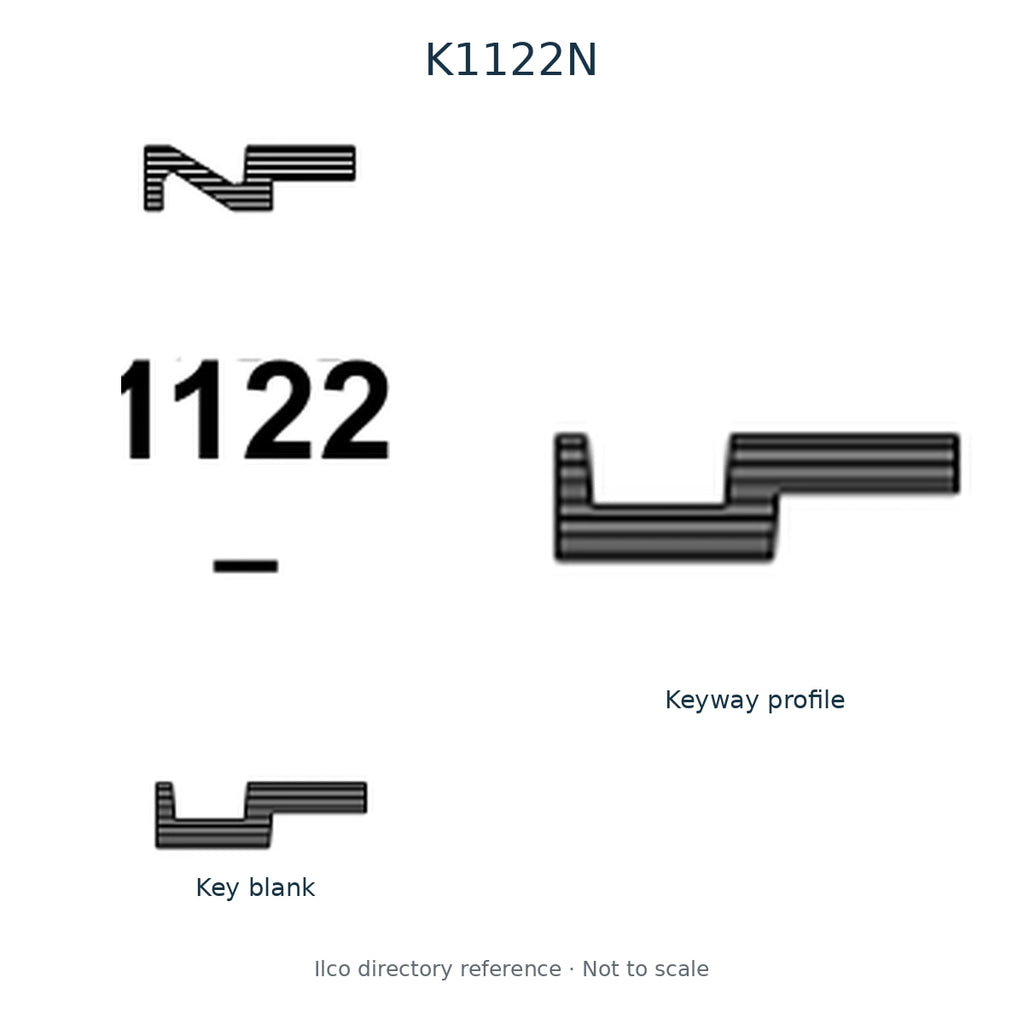 Ilco directory reference K1122N — key blank and keyway profile; not to scale