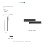 Ilco directory reference KW14R — key blank and keyway profile; not to scale