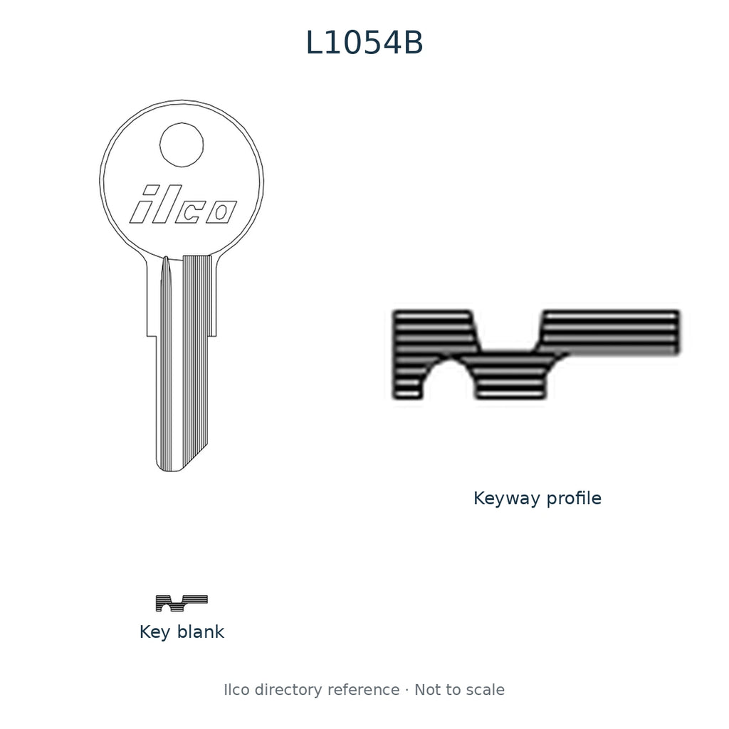 Ilco directory reference L1054B — key blank and keyway profile; not to scale