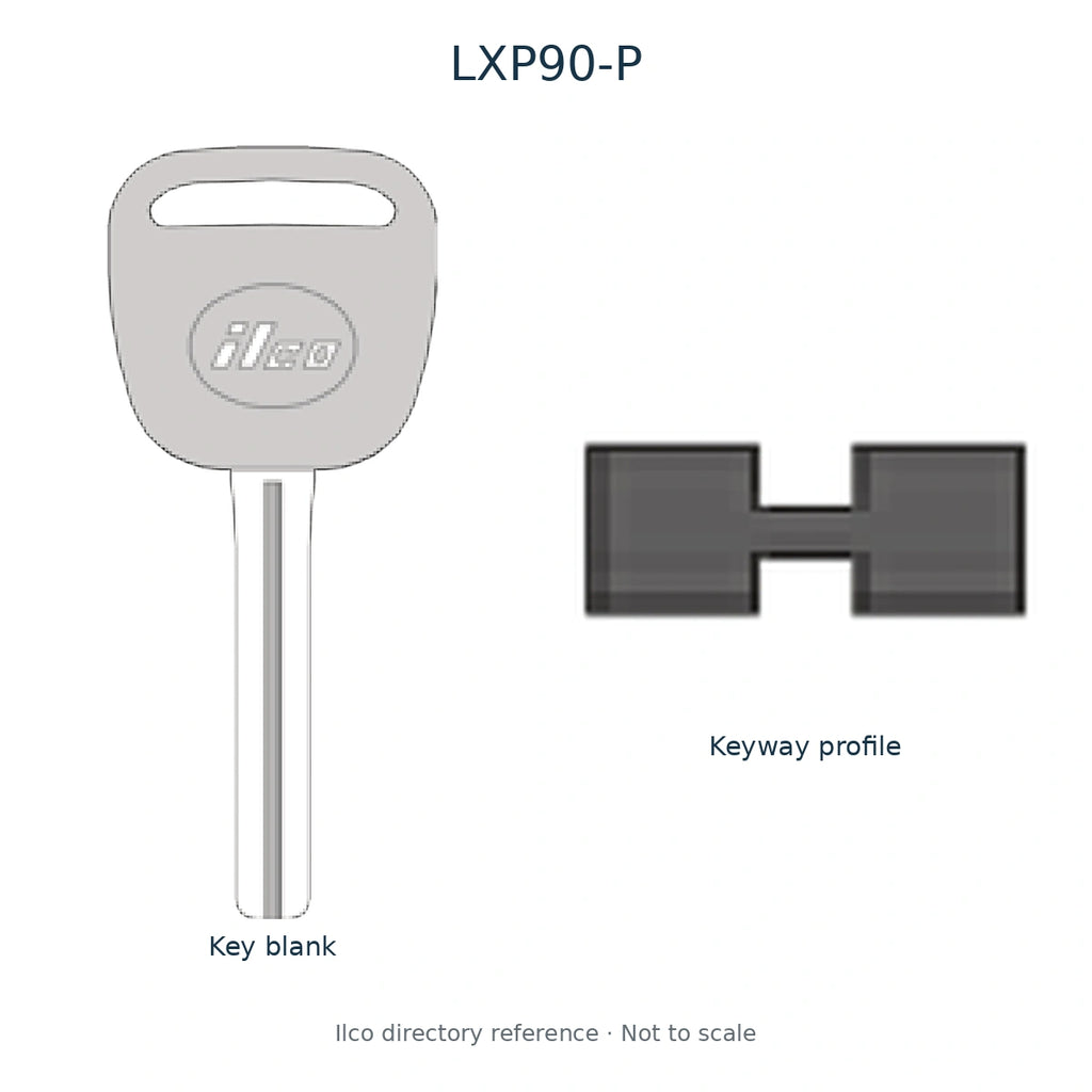 Ilco directory reference LXP90-P — full key blank and keyway profile; not to scale