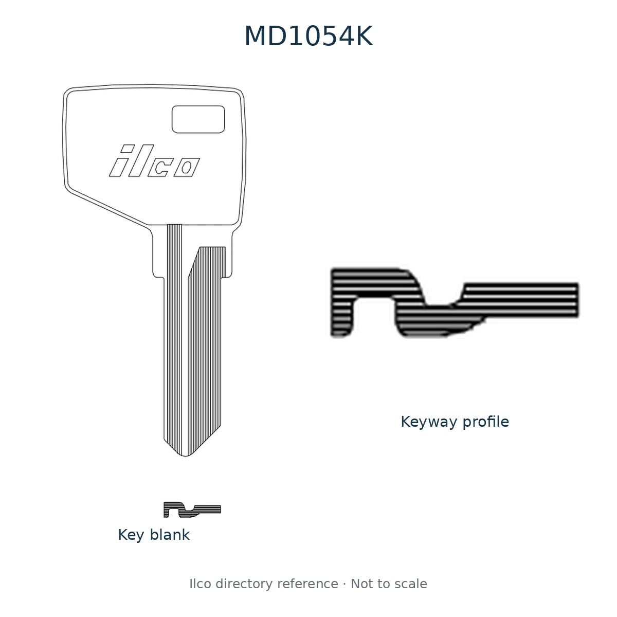 Ilco directory reference MD1054K — key blank and keyway profile; not to scale