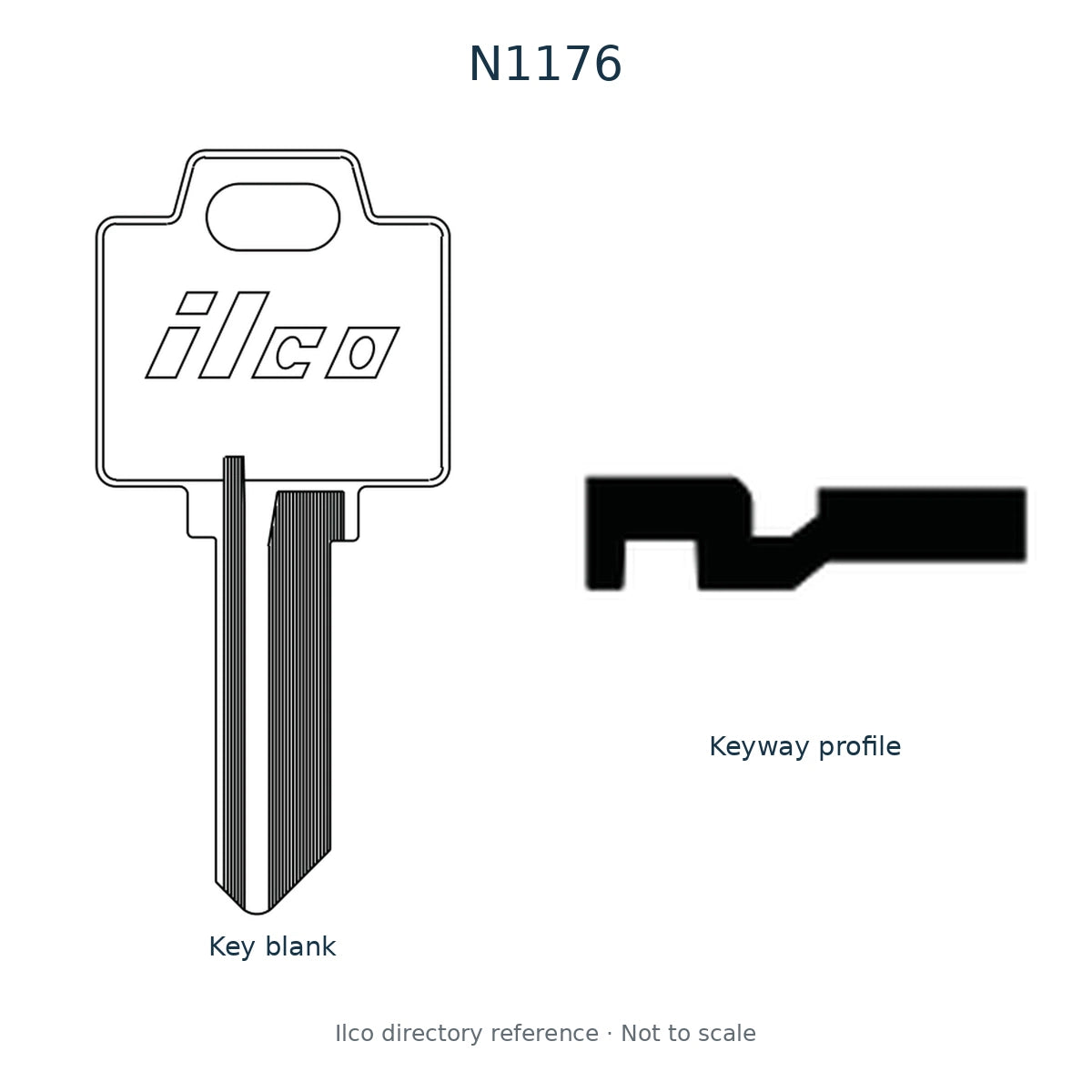 Ilco directory reference N1176 — key blank and keyway profile; not to scale