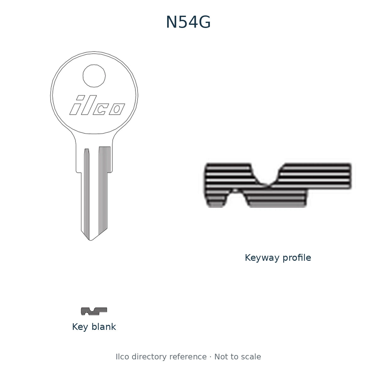 Ilco directory reference N54G — key blank and keyway profile; not to scale