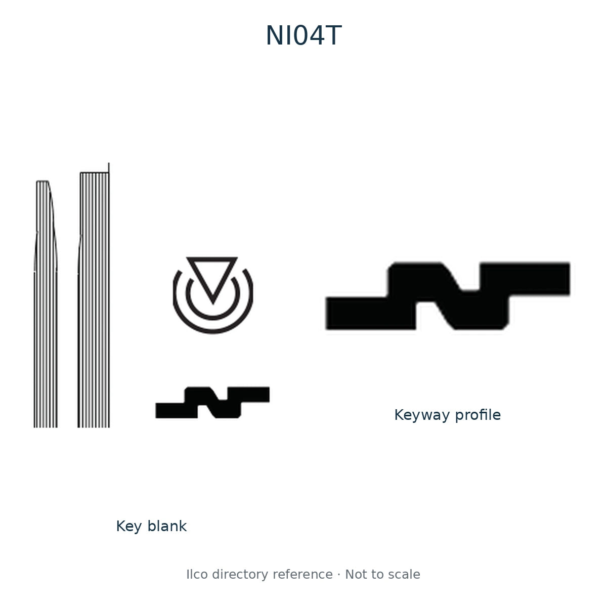 Ilco directory reference NI04T — key blank and keyway profile; not to scale