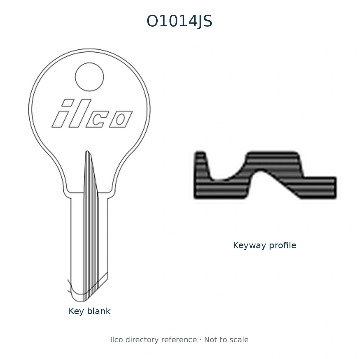 Ilco directory reference O1014JS — full key blank and keyway profile; not to scale