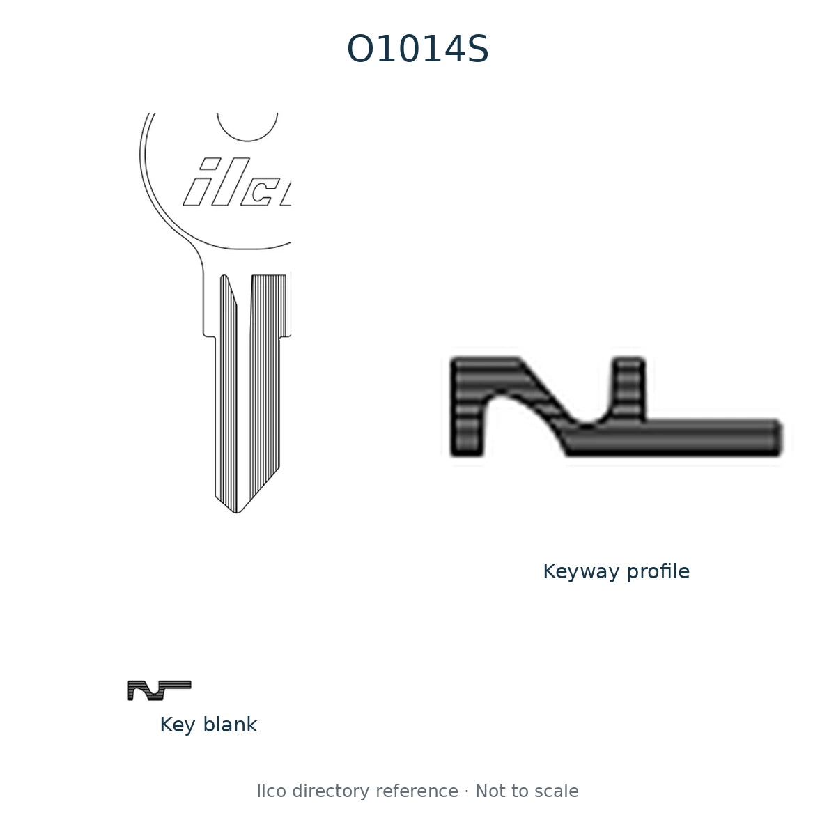 Ilco directory reference O1014S — key blank and keyway profile; not to scale