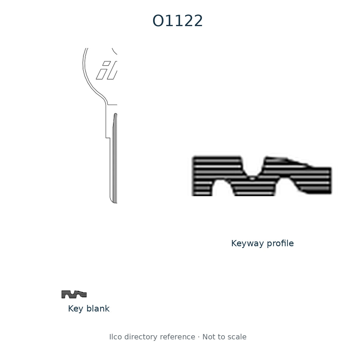 Ilco directory reference O1122 — key blank and keyway profile; not to scale