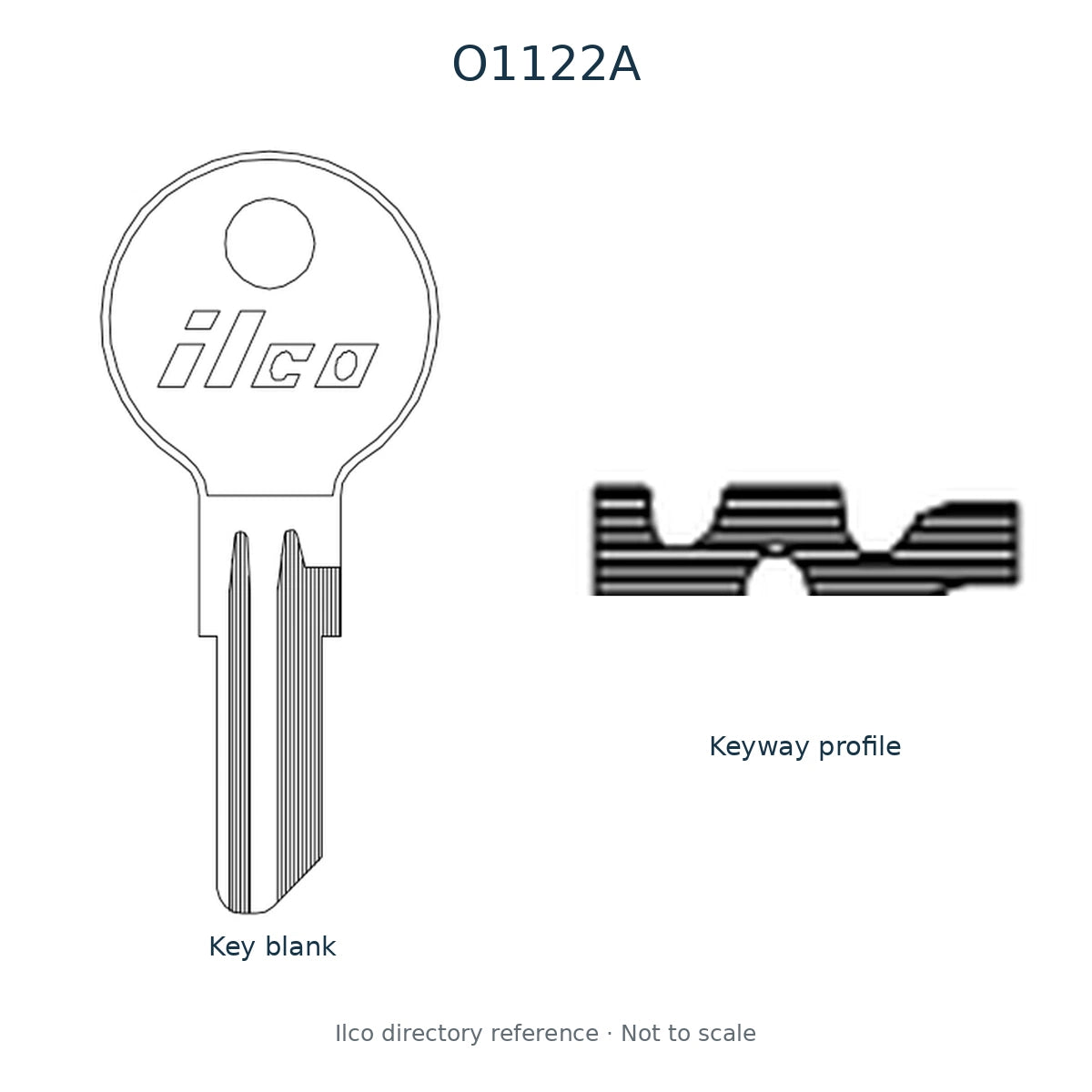 Ilco directory reference O1122A — key blank and keyway profile; not to scale