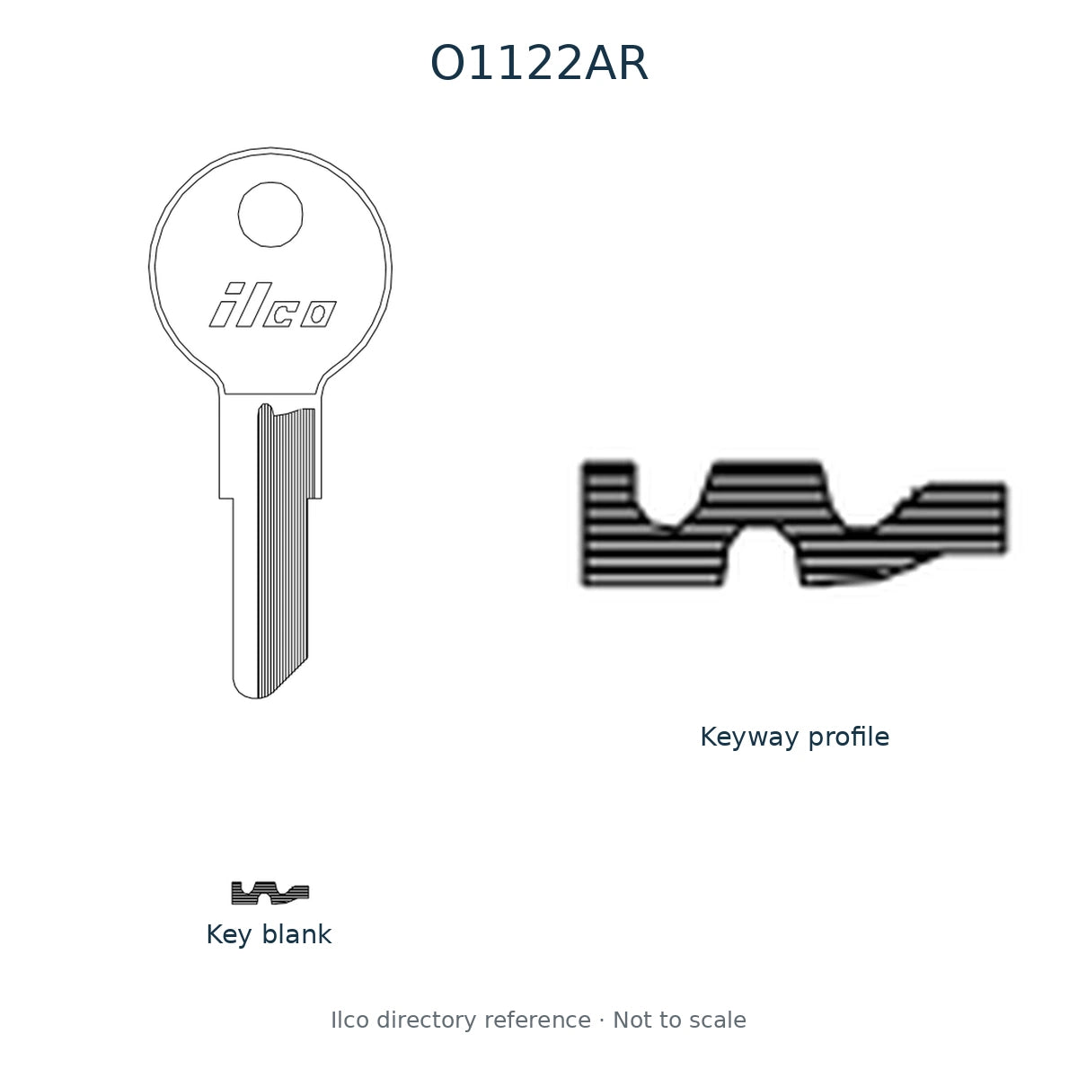 Ilco directory reference O1122AR — key blank and keyway profile; not to scale