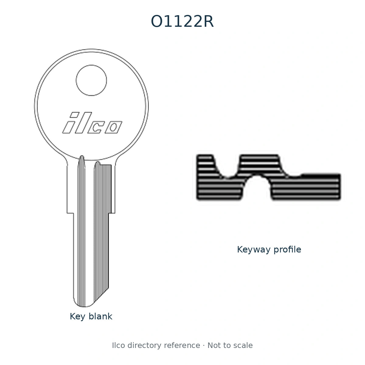 Ilco directory reference O1122R — full key blank and keyway profile; not to scale