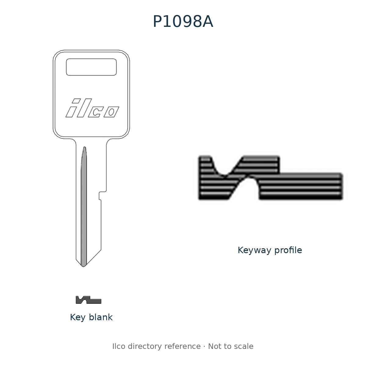 Ilco directory reference P1098A — key blank and keyway profile; not to scale