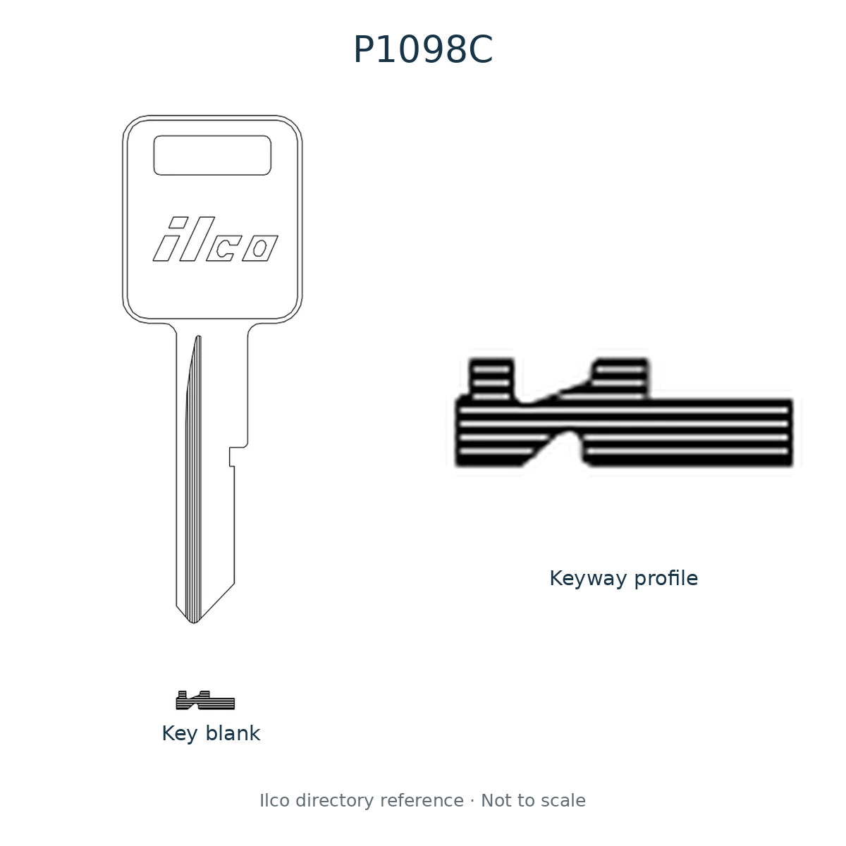 Ilco directory reference P1098C — key blank and keyway profile; not to scale