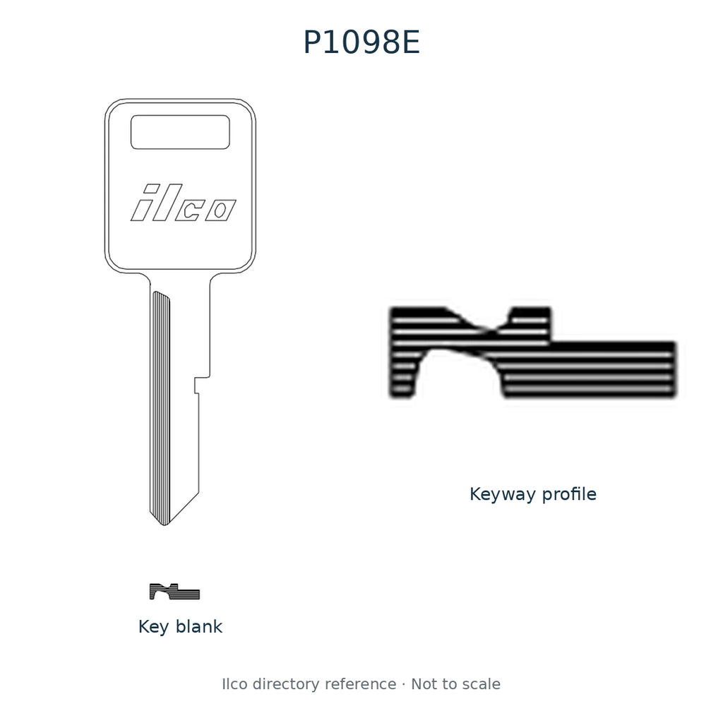 Ilco directory reference P1098E — key blank and keyway profile; not to scale