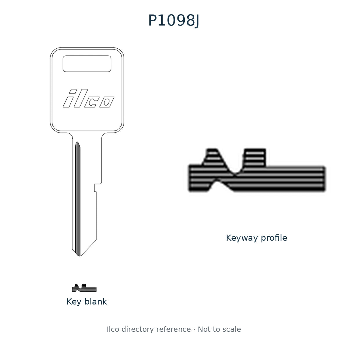 Ilco directory reference P1098J — key blank and keyway profile; not to scale