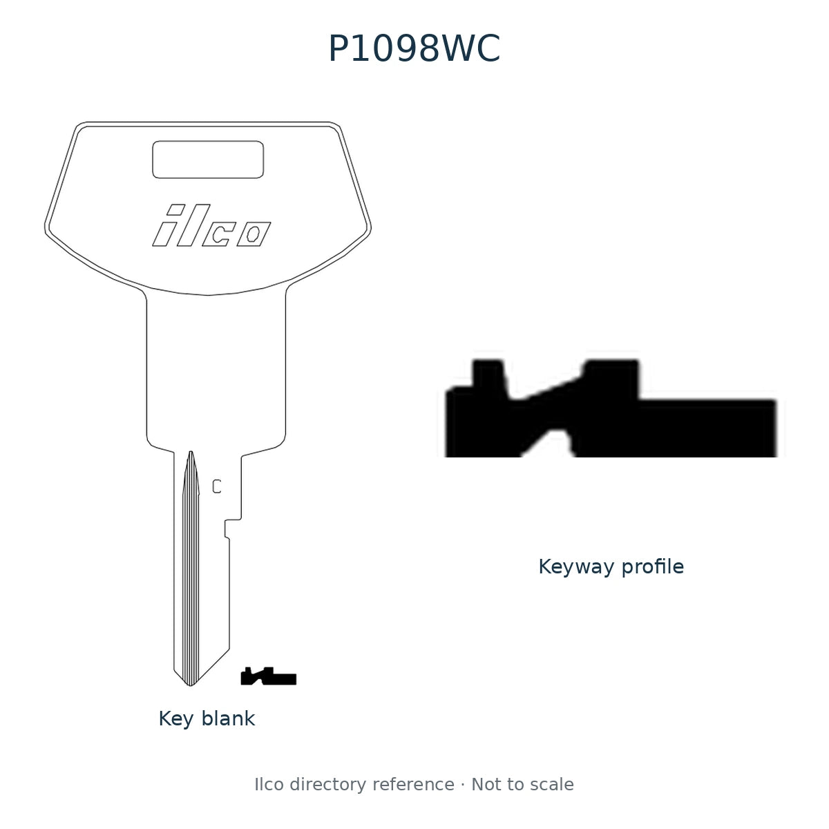 Ilco directory reference P1098WC — key blank and keyway profile; not to scale