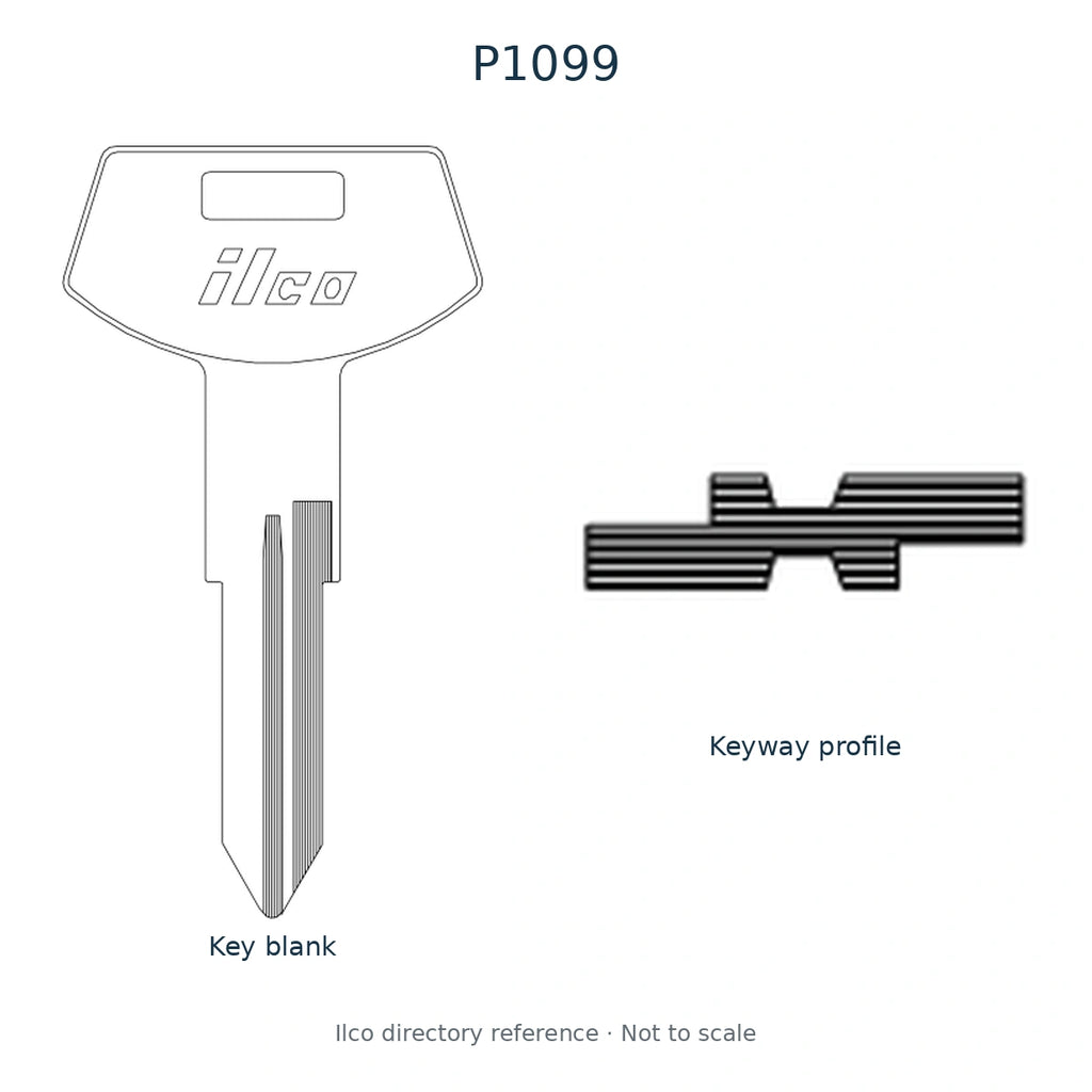 Ilco directory reference P1099 — full key blank and keyway profile; not to scale