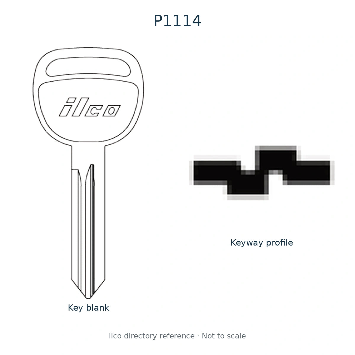 Ilco directory reference P1114 — full key blank and keyway profile; not to scale