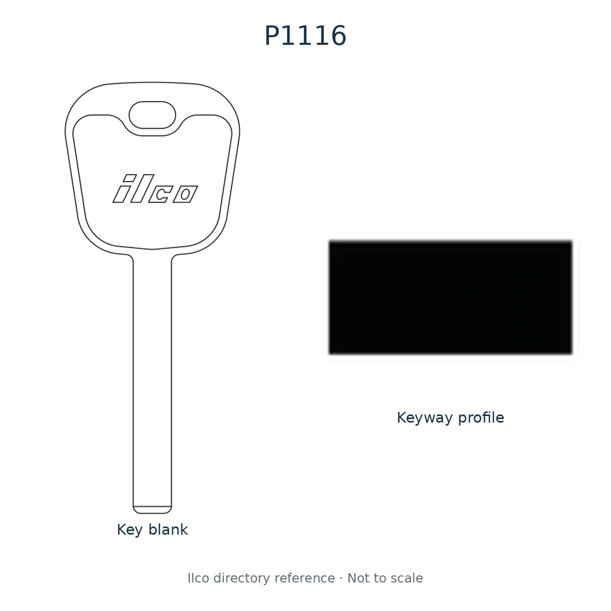 Ilco directory reference P1116 — full key blank and keyway profile; not to scale
