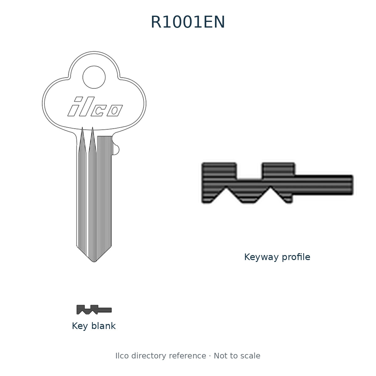 Ilco directory reference R1001EN — key blank and keyway profile; not to scale