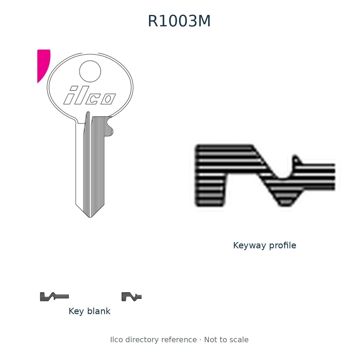 Ilco directory reference R1003M — key blank and keyway profile; not to scale