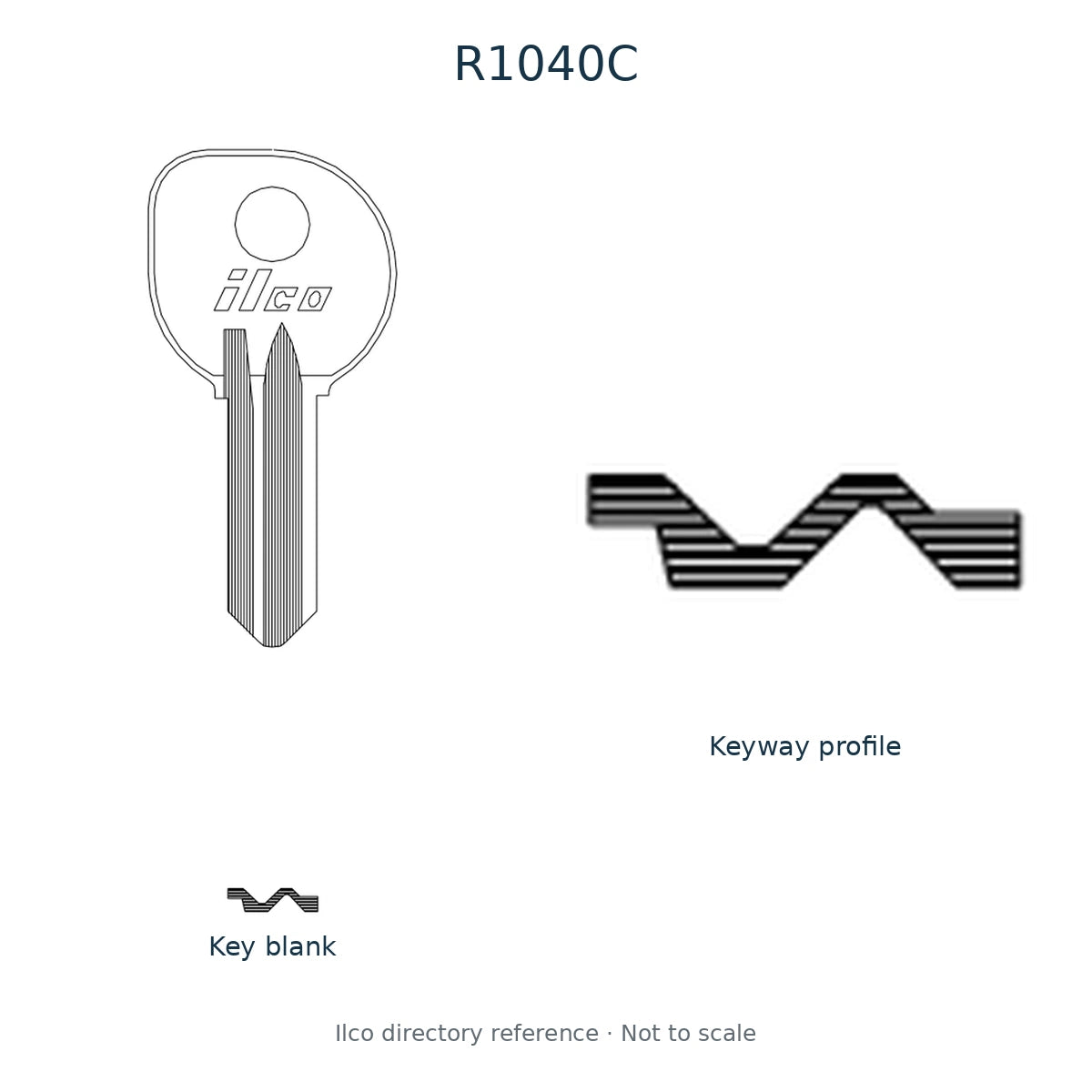 Ilco directory reference R1040C — key blank and keyway profile; not to scale