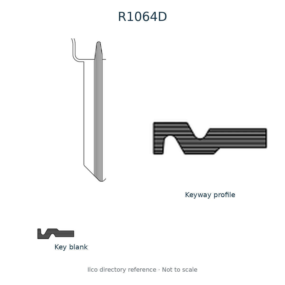 Ilco directory reference R1064D — key blank and keyway profile; not to scale