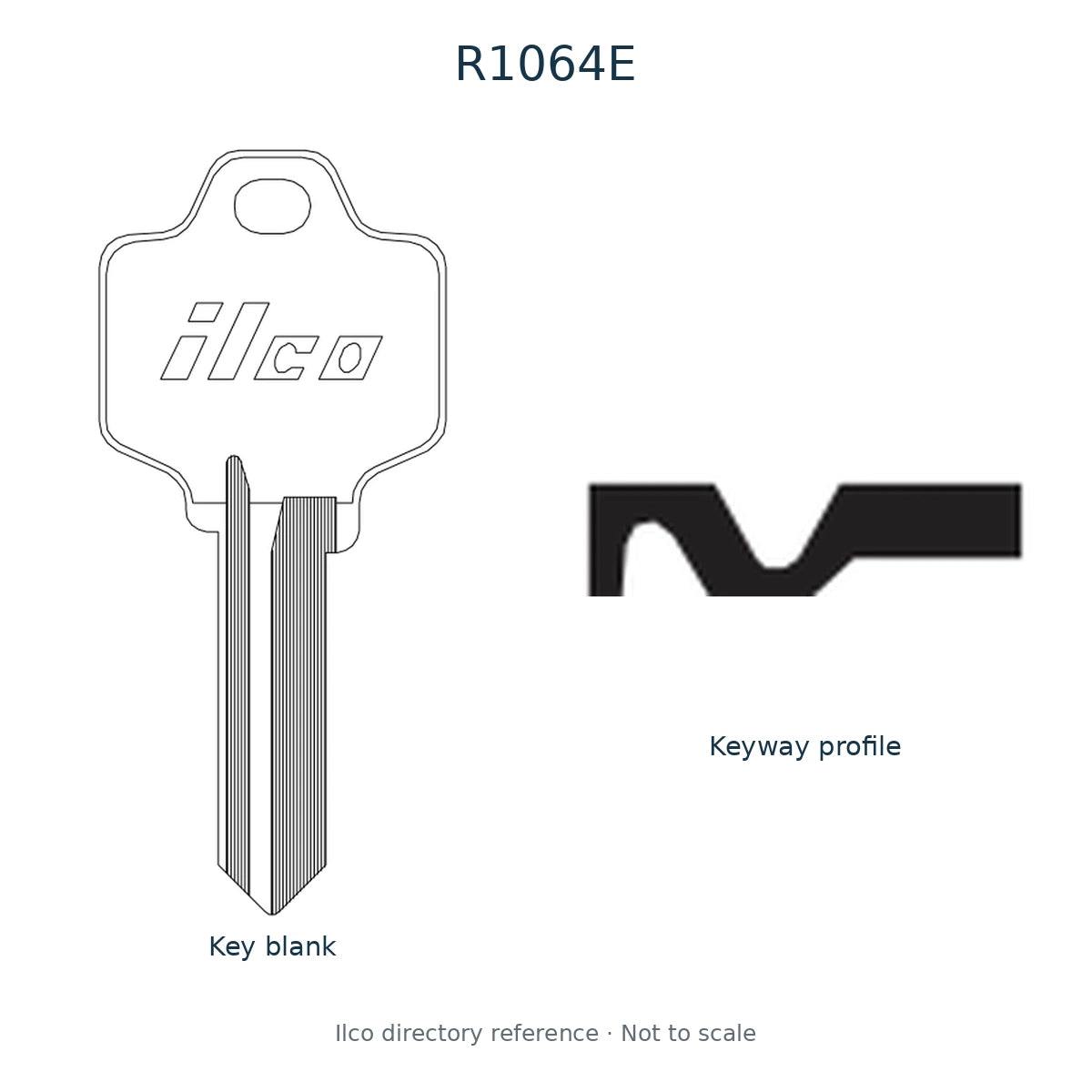 Ilco directory reference R1064E — key blank and keyway profile; not to scale