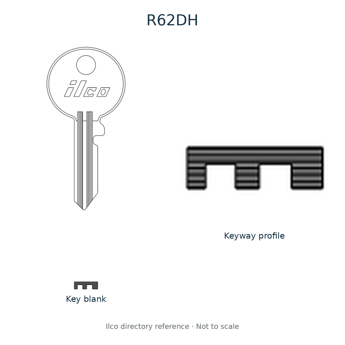 Ilco directory reference R62DH — key blank and keyway profile; not to scale