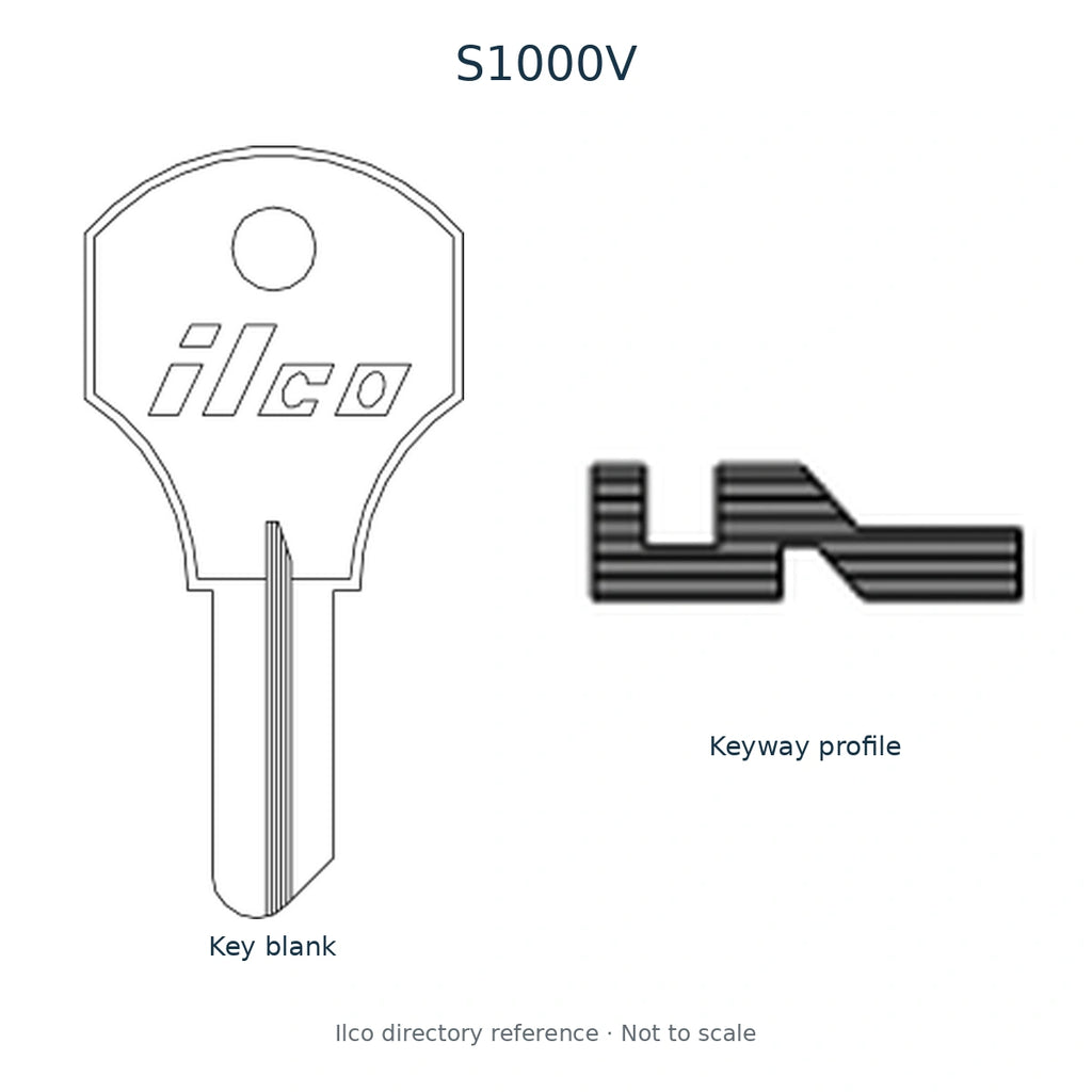 Ilco directory reference S1000V — full key blank and keyway profile; not to scale