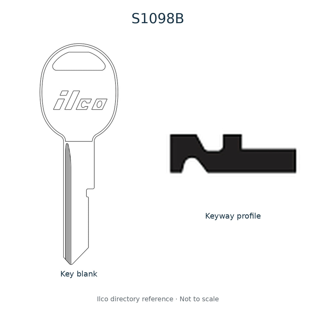 Ilco directory reference S1098B — key blank and keyway profile; not to scale