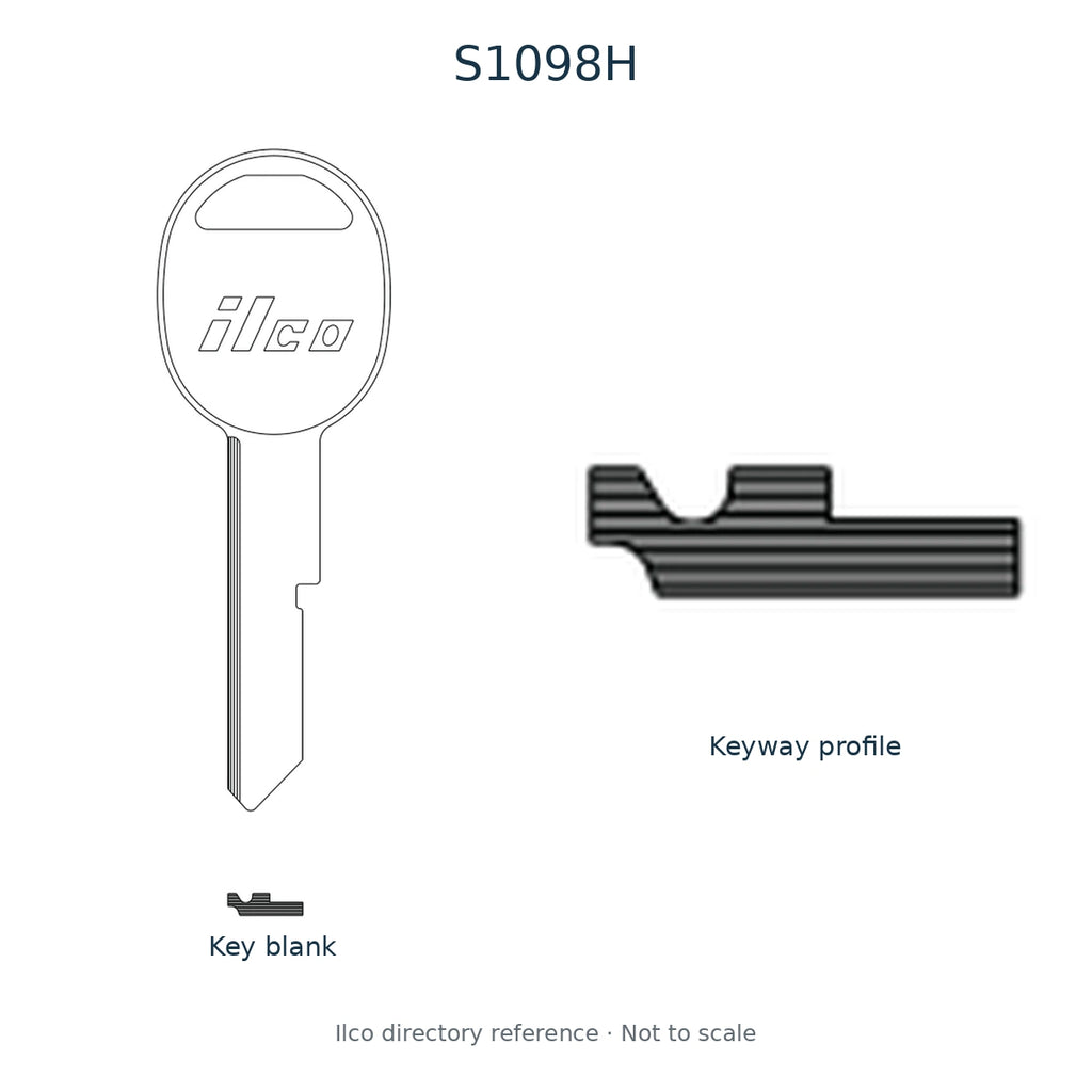 Ilco directory reference S1098H — key blank and keyway profile; not to scale