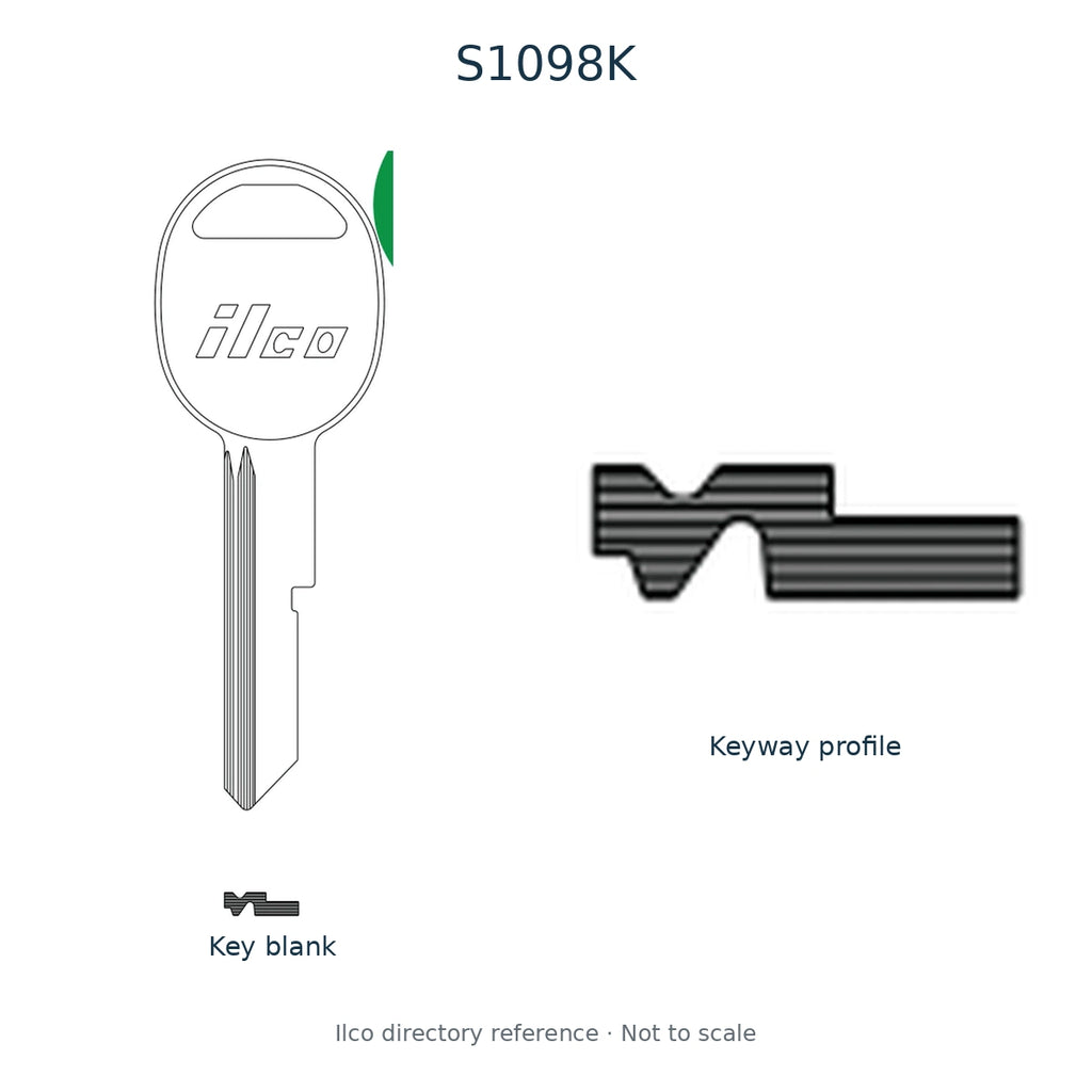 Ilco directory reference S1098K — key blank and keyway profile; not to scale